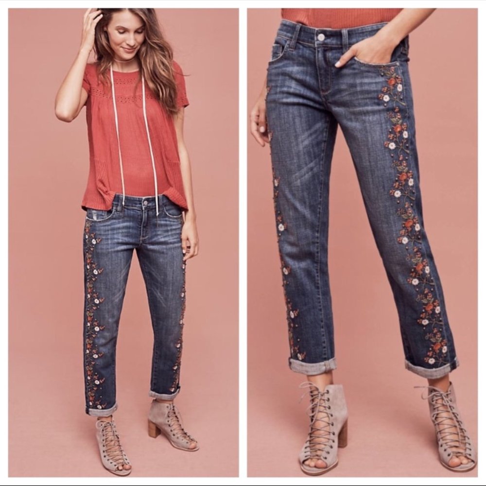 New Pilcro Hyphen Mid- Rise Embroidered Crop Jeans